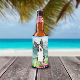 Caroline's Treasures CK2544MUK Mountain Flowers Boston Terrier Hugger for slim cans Can Cooler Sleeve Hugger Machine Washable Drink Sleeve Hugger Collapsible Insulator Beverage Insulated Holder