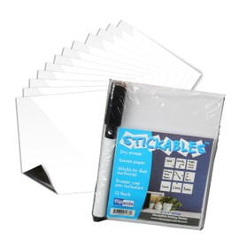 Flipside Products 3" x 3" Dry Erase Notes w/Black Marker and Eraser Cap, Reusable Sticky Notes, Removeable Whiteboard Sticker, Repositionable, Peel and Stick, White - 12 Pack