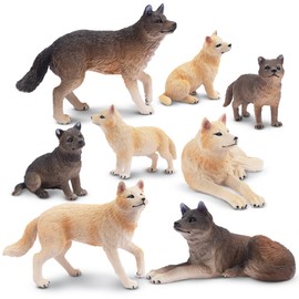 TOYMANY 8PCS Wolf Figurine Animal Figure Set, Realistic Animal Toy, Wolf Family, Popular Animal, Toy, Birthday Gift, Christmas, New Year, Ornament, Collection, For Ages 6 and Up