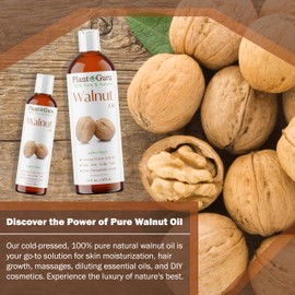 Plant Guru Walnut Oil 4 fl. oz. - Cold Pressed 100% Pure Natural - Skin, Body, Face, and Hair Growth Moisturizer. Great For Creams, Lotions, Lip balm and Soap Making