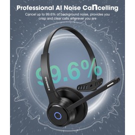 KONNAO Wireless Headset with AI Noise Cancelling Microphone, V5.3 Wireless Headphones with USB Dongle, Charging Station, Microphone Mute Switch, Wireless Headsets for Work