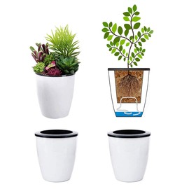 3.5“ Self Watering Planter White Flower Pot, 3 Pcs Small Planter Pot, Mini Plant Pot, for All Plants, Herbs, African Violets, Succulents, Flowers Or Start Plants, White, 3 inch