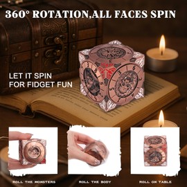 DND Spinner Dice - 7-in-1 Metal Dice Set with 3D Relief Dragon Design | Unique Spinner Design for Dungeons & Dragons | Fantasy RPG Polyhedral Dice Set for D&D Players & DM (Ancient red Copper)