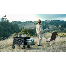 Whitsunday Collapsible Folding Wagon with Table,Heavy Duty Utility Beach Wagons with Opened Tailgate and All-Terrain Wheels for Camping,Garden,Sports Grey