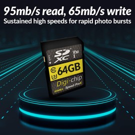 Digi-Chip 64GB SDXC Extreme Speed Class 10 UHS-3 Memory Card For Nikon D3100, Nikon D3400, Nikon D5600, Nikon D7500 and Nikon 850 Digital SLR Cameras