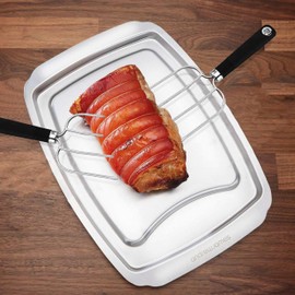 Andrew James Stainless Steel Meat Carving Tray with Spikes & Fork Set – Non-Slip Grip, Heavy-Duty Carving Board for Meat, Poultry & BBQ – Includes Safety Guards & Lipped Rim (Carving Forks with Tray)