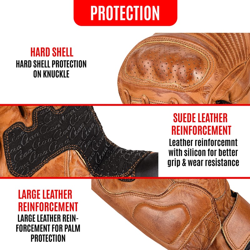 aaasportx Men's Leather Motorcycle Gloves with Touchscreen Function - Protectors