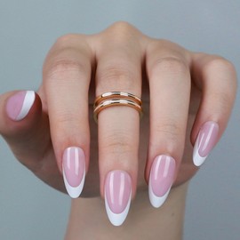 LY LANYOS Press On Nails Almond, Glossy Fake Nails, Supremely Fit Glue on Nails, Reusable Stick on nails with Nail Glue in 16 Sizes, 32 Pcs, Pink French