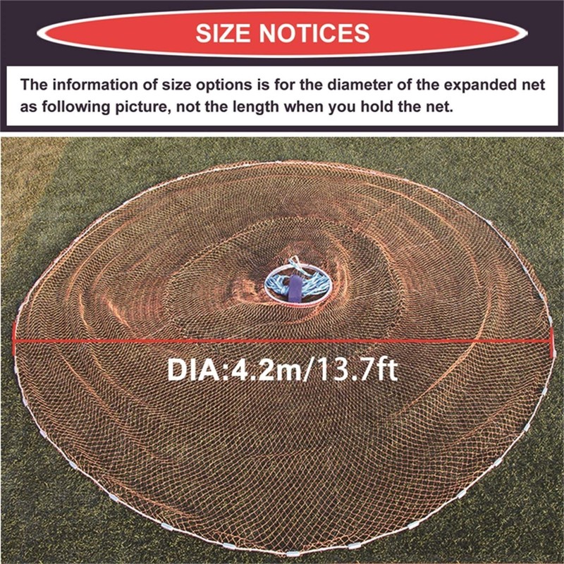 Cast Fishing Net with Aluminum Frame, 0.8 inch Mesh, 7.8-13.8
