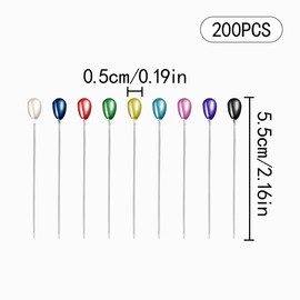 HAIKING Long Teardrop Pearl Head Pins, 200 PCS Colorful and White Plastic Pearl Decoration Pins for Fabric Sewing Projects, Jewelry Making, Flower Decoration (5 x 55mm/0.19 x 2.16in)