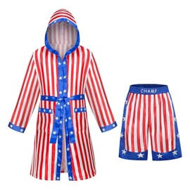 TOONRAIN Boxing Costume for Men Star Print Red Blue Holiday Boxer 3Pc-M