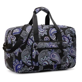 F.FETIVIN Weekender Bag Carry On Travel Duffle Medium Overnight Bag for Women and Girls(Black Paisley)