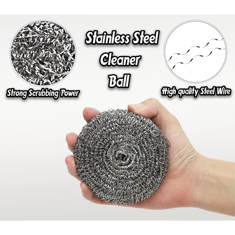 12Pcs Stainless Steel Scourers – Heavy Duty Dish Washing Scrubbers