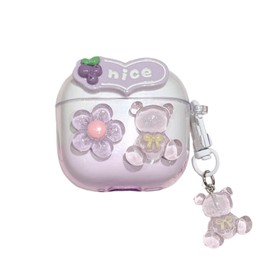 Casevita Cute Case Compatible with AirPods 4 Active Noise Cancelling with Pendant, Clear 3D Flowers for Women Shockproof Protective Case Compatible with AirPods 4