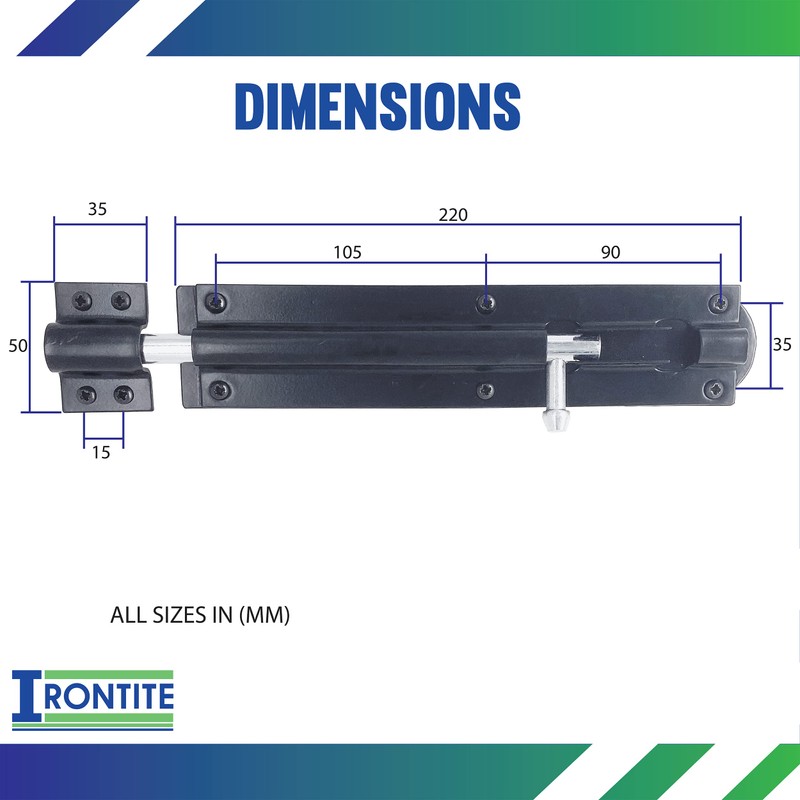 IRONTITE® 2 Pack Tower Bolt Black, Gate Bolts for Wooden