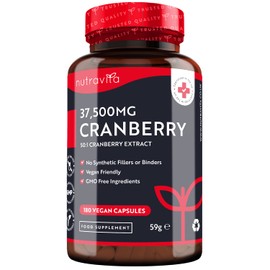 Nutravita Max Strength Cranberry 37,500mg - 180 Vegan Capsules – Daily Supplement for Women – 50:1 Pure Cranberry Extract Supplement – Made in The UK