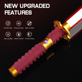 Kolulere Light Saber Dueling Light Sabers with 12 RGB Colors 16 Sound Fonts, Motion Control Smooth Swing Metal Handle and Replaceable Blade, Force FX Light Sabers for Adults, Kids (Gold)