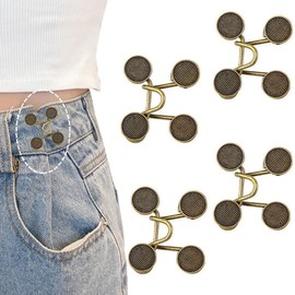 GEJ-Tech Waist Adjuster Button Denim Jeans Pin Set of 4 White Gold Hook Adjuster (Antique, Set of 4)