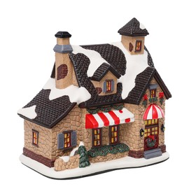 Gingerbread Christmas Lighted Village Houses Decorations 6.7", Christmas Village Sets with Bulb Ceramic Holiday Home Decor