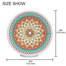 xigua 60 Inch Round Indoor & Outdoor Waterproof Tablecloth with Umbrella Hole and Zipper for Patio Garden Party and BBQ- Mandala Vintage Decoration