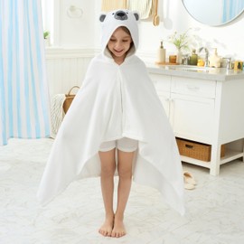 Joiedomi Hooded Towel for Kids Soft 100% Cotton Bath Beach Towel 30" x 50" for Kids 3-10 Years Toddler Pool Poncho with Hood Absorbent Swim Wrap for Boys Girls White Bear