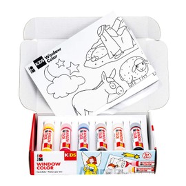 Marabu Kids Window Color Space, Water-Based Paint, Removable on Smooth Surfaces such as Glass, Mirrors, Tiles and Film, 6 x 25 ml Paint, A3 Painting Template with 18 Designs and A4 Film, Christmas, Colourful