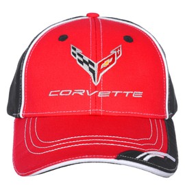 JH DESIGN GROUP Men's Chevy Corvette C8 Logo Cap Adjustable Red & Black Hat