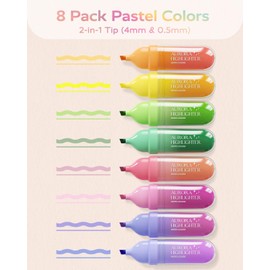 Four Candies 8 piezas de resaltadores en colores variados, lindo set de resaltadores en tonos pastel, de secado rápido, punta cincel suave, resaltador sin manchado, resaltadores estéticos para Navidad