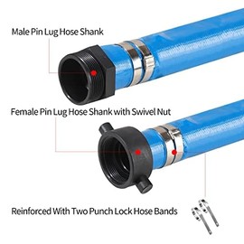 3" x 50' Heavy Duty Discharge Hose with NPT Pin Lug and Nipple Fittings, Reinforced BLue PVC Pool Backwash Hose, Connect To Pump and Pipe Threaded Outlet