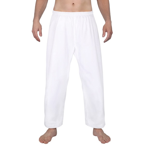 FitsT4 Karate Pants 8oz Middleweight Elastic Waist Martial Arts Pants Perfect for Training or Competition White, 3