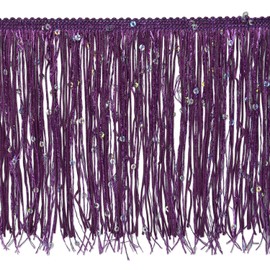 Trims By The Yard 6" Starlight Hologram Sequin Chainette Fringe Trim, Polyester-Made Decorative Fringe Trim, Versatile Fringes for Costumes, Home Decor, and Party Decorations, 5 Yards, Purple