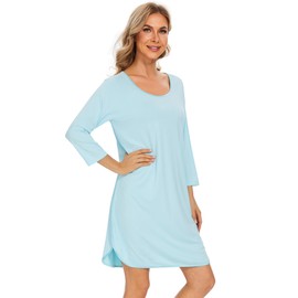 WiWi Viscose from Bamboo Nightgowns for Women 3/4 Sleeves Sleep Shirts Soft Nightshirts Night Gowns Sleepwear S-XXL, Aqua, Medium