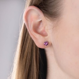 SILVEGO Women's Earrings 925 Sterling Silver with Genuine Amethyst 6 mm Stud Earrings, Sterling Silver, Amethyst