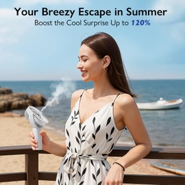 HonHey Handheld Misting Fan Portable, Small Personal Water Spray Hand Held Mist Fan, 4000mAh Battery Operated 4-13-23 working hours, 90° Rotatable for Home Office Men Women Kids Travel Outdoors White