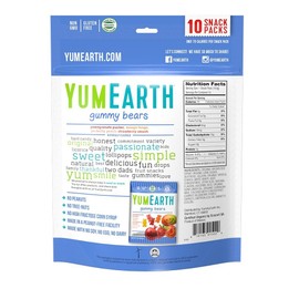 YumEarth Organic Fruit Flavored Gummy Bears, 10- .7oz. Snack Packs, Allergy Friendly, Gluten Free, Non-GMO, No Artificial Flavors or Dyes