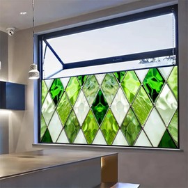 HOMETITUTE Green Stained Glass Window Film 39.3x17.7 Inch Decorative Privacy Window Sticker for Kitchen Bathroom Entryway Static Cling Window Film UV Blocking Glass Decal
