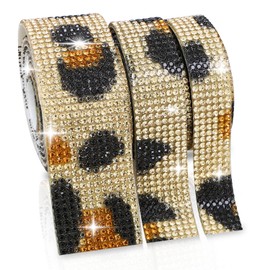 SEWJUN 3 Roll Crystal Rhinestone Ribbon, Self-Adhesive Leopard Print Bling Diamond Stickers Wrap with 2 mm Rhinestones Sticker for Arts Crafts Wedding Birthday Party DIY Event Car Phone Decoration