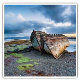 2 x Square 7.5cm Vinyl Stickers - Fishing Boats Isle of Mull Scotland 45023