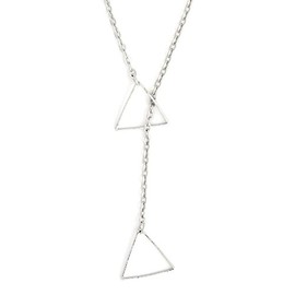 Magic Metal Pair of Triangles Lariat Necklace Geometric Silver Tone NY05 Pyramid Pendant Fashion Jewelry