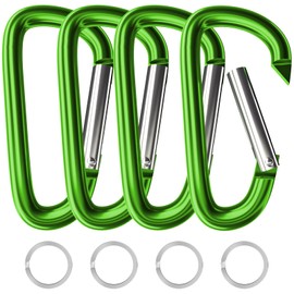 sprookber 5" Heavy Duty Aluminum Carabiners, Large D-Ring Clips, Spring Snap Hooks for Camping, Hiking, Keychain, Dog Leash (Set of 4, Green)