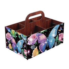 JZHYOAN DIY Flower Diamond Art Wooden Multi-Compartment Organiser Box with Handle Diamond Painting Cosmetic Storage Box for Adult Portable Wooden Storage Case for Storing Desktop Items