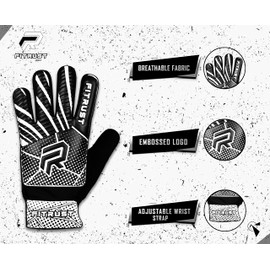 Fitrust Football Goalkeeper Gloves with Super Grip 3mm Latex & Protection Palms Soccer Goalie Gloves for Kids Children Youth (Black, 7)