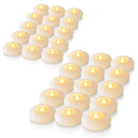 Homemory 3” Flameless Led Floating Candles, Battery Operated Flickering Waterproof Tealights for Cylinder Vases, Centerpieces at Wedding Decor, Party, Pool, Holiday (Warm White, 48 Pack)