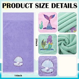 Mindsoft 3 Pcs Watercolor Mermaid Hand Towels 14 x 29 Inch Cotton Embroidered Mermaid Shell Beach Bathroom Towels Sea Ocean Bathroom Decorative for Home Drying Cleaning Cooking Gift