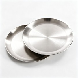 AHMistool 2Pcs Stainless Steel Dinner Plates,23cm Round Stainless Steel Lightweight Dishes Plates Set for BBQ Picnics Party Camping Dishwasher Safe and Healthy (23cm)