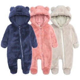 Hilmocho Newborn Baby Hooded Romper Winter Warm Infant Fleece Footed Jumpsuit Snowsuit Onesies Outfits for 0-12 Months