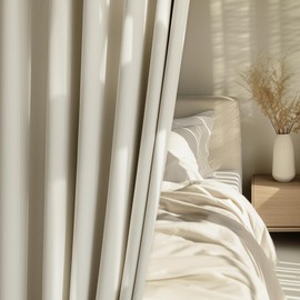 FMFUNCTEX 100% Blackout Curtains for Bedroom, Beige Back Tab Curtain 63 Inch Length Drapery Thermal Insulated Curtains for Living Room, Black Out Drapes Rod Pocket Room Darkening 2 Panels