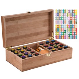 Better Quality than Pine - 25 Slots Bamboo Essential Oil Organizer - Holds 5 10 15 ml Aromatherapy Bottles - Ideal Travel Storage Case Display Presentations Containers Box #1
