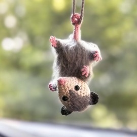 Possum RearView Mirror Accessory Crochet Opossum Car Charm Crochet, Car Mirror Hanging Accessory Car Decoration Crochet, Car Ornament, Crochet Car Accessory:_Possum