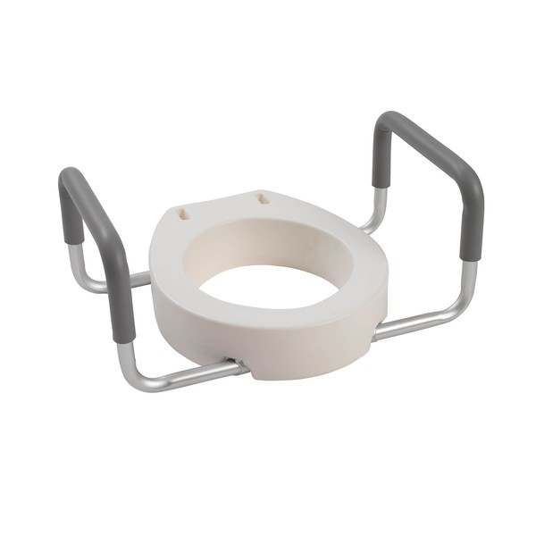 Drive Medical 12402 Premium Raised Toilet Seat with Removable Metal Arms, Standard Seat, White